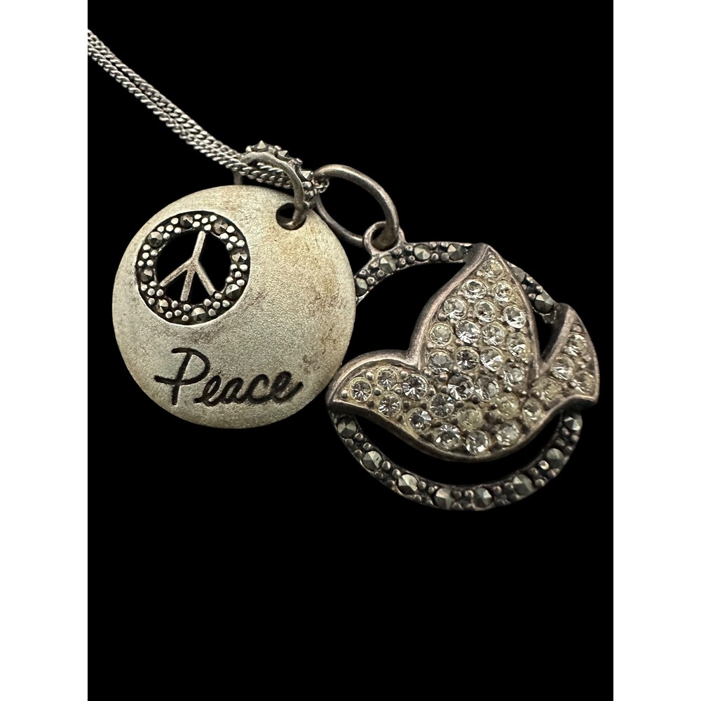 925 Sterling Silver Peace Dove Necklace Womens 18" Silver Crystal